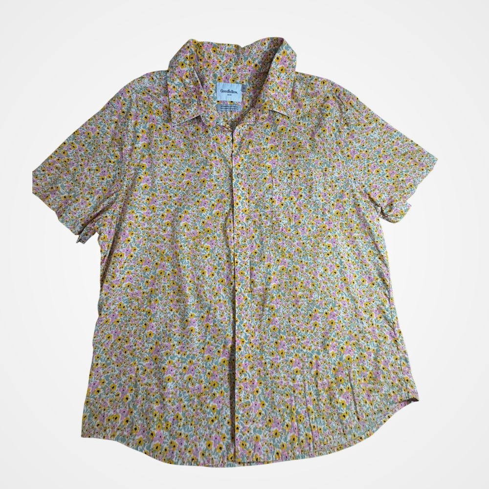 Goodfellow & Co Mens Northrop Floral S/S Button Down Shirt XL Yellow Pink